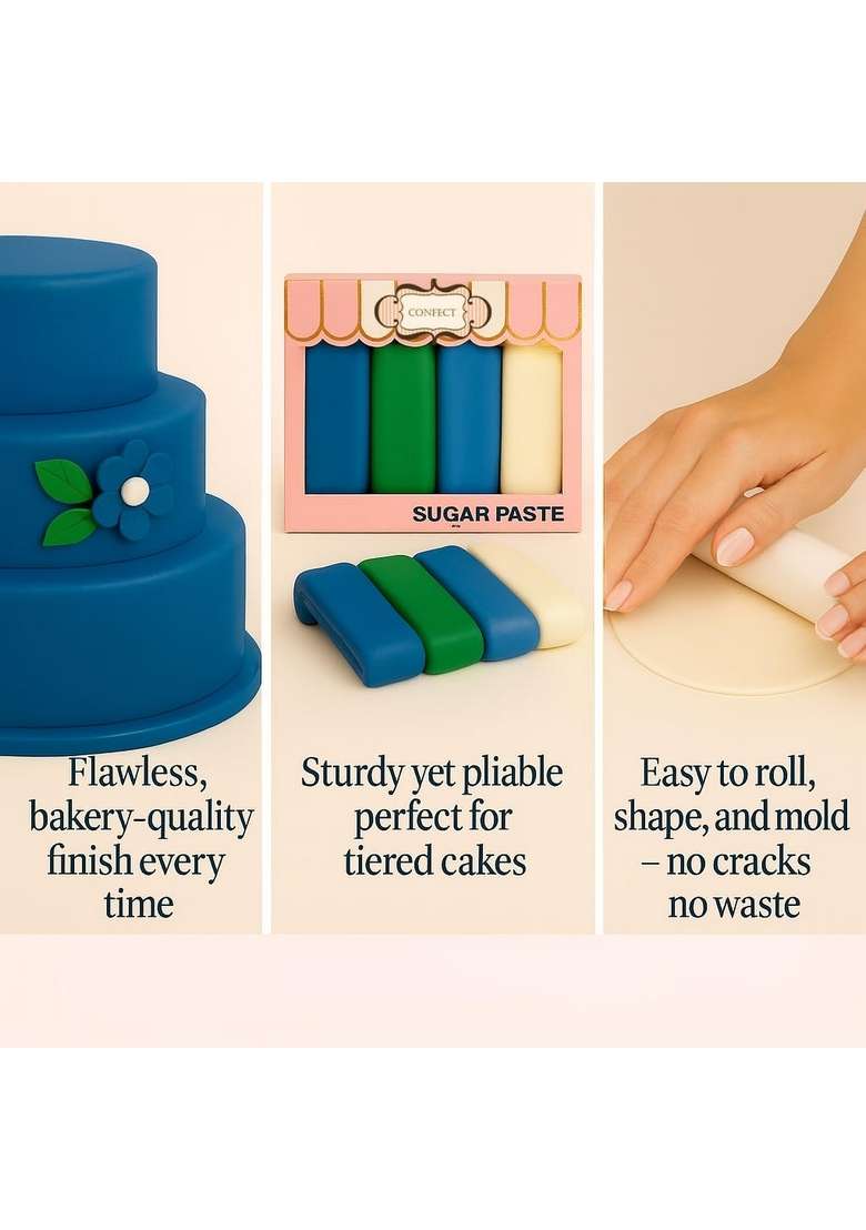 Confect Sugar Paste Multipack 23 | Pastel Edible White Electric Blue Emerald Green And Royal Fondant For Cake Decoration Chefs Choice Decorating Vegan Gluten Free 300 Gms - Indya