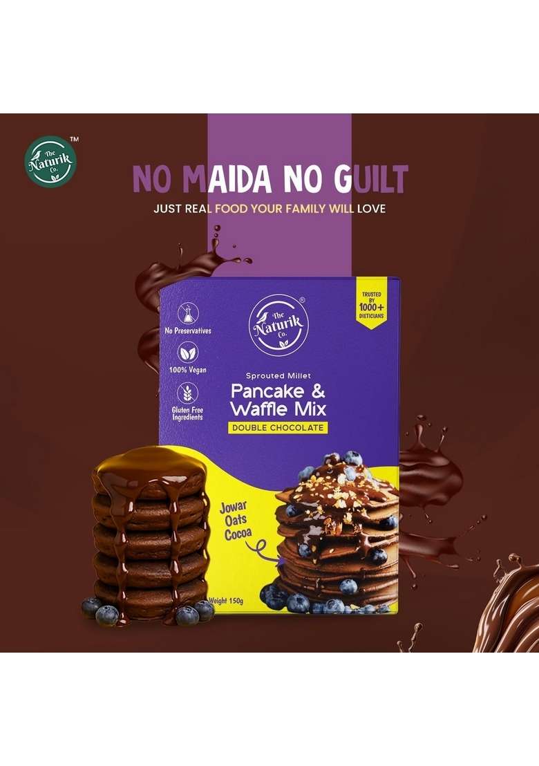 The Naturik Co Millet Double Chocolate Pan Cake Waffle Mix Pack Of 2 | No Maida Sugar Ready In Min Preservatives High Protein Fiber As Seen On Shark Tank - Indya