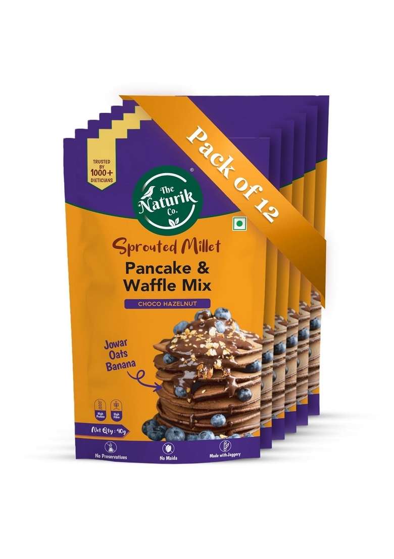 The Naturik Co Millet Hazelnut Waffle Pancake Mix 40G Pack Of 12 | No Maida Sugar Made With Jaggery Millets Powered Ready In 2 Min Preservatives High Protein Fiber As Seen On Shark Tank - Indya