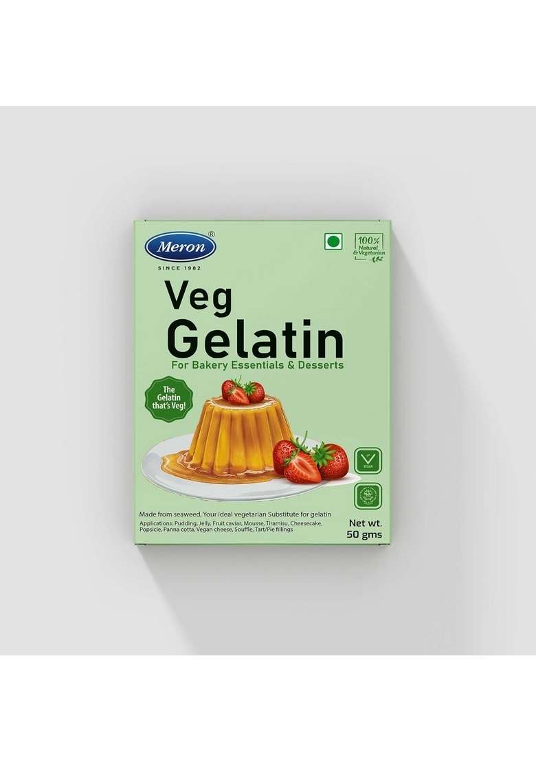 Meron Veg Gelatin 50G | Perfect For Vegans 100 Natural Colour Odourless Halal Kosher Certified Jellies Puddings Box - Indya