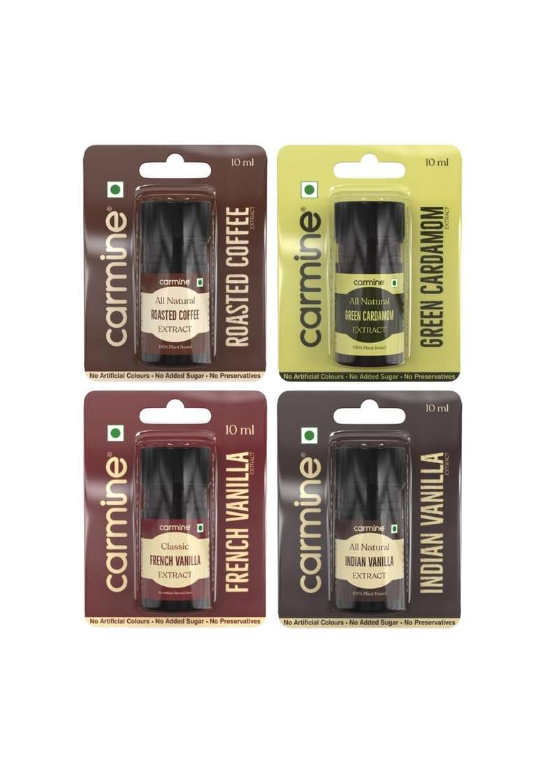 Carmine County Combo Of 4 Natural Extracts | Indian Vanilla Roasted Coffee Green Cardamom And French - Indya