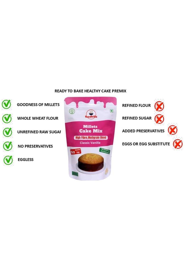 Foodfrillz Millet Cake Premix 300 G With High Fibre No Maida Refined Sugar Eggless Mix Classic Vanilla - Indya