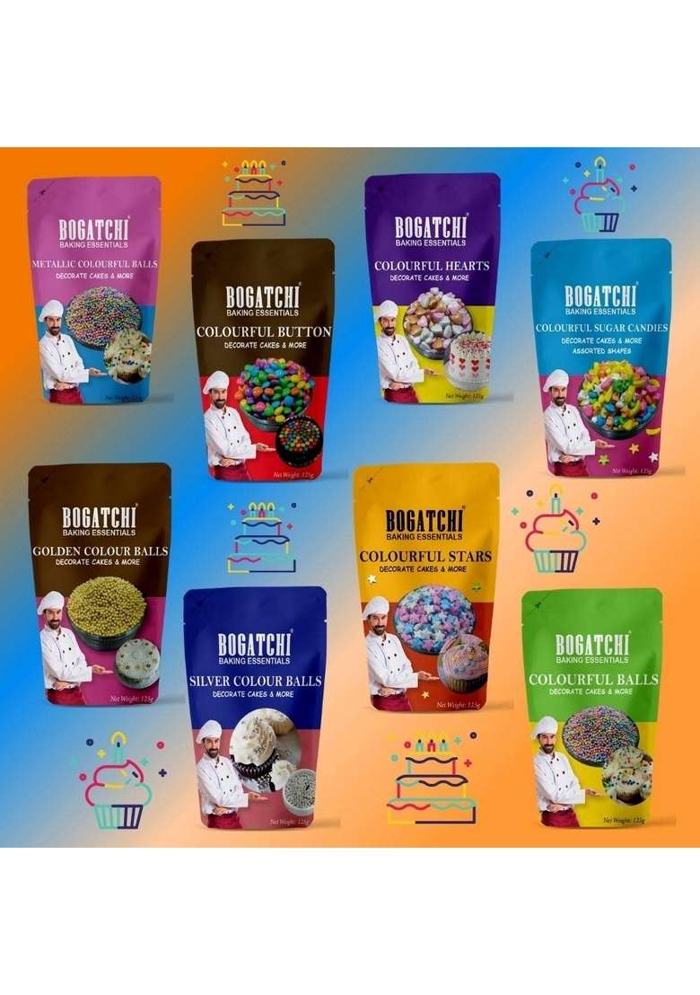 Bogatchi Colourful Stars Shape Sprinkler For Cake Decoration | Topping Other Baking Items| Colored Sugar Confectionary Decorating |Gluten Free Vegan |75G - Indya