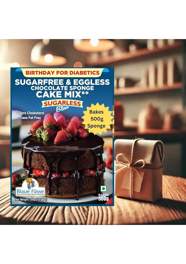 Blaue Fusse Sugarless Bliss Sugar Free Eggless Chocolate Cake Mix – High Protein Baking | Bakes 500G Sponge No Added Diabetic Friendly Gluten Healthy Dessert - Indya