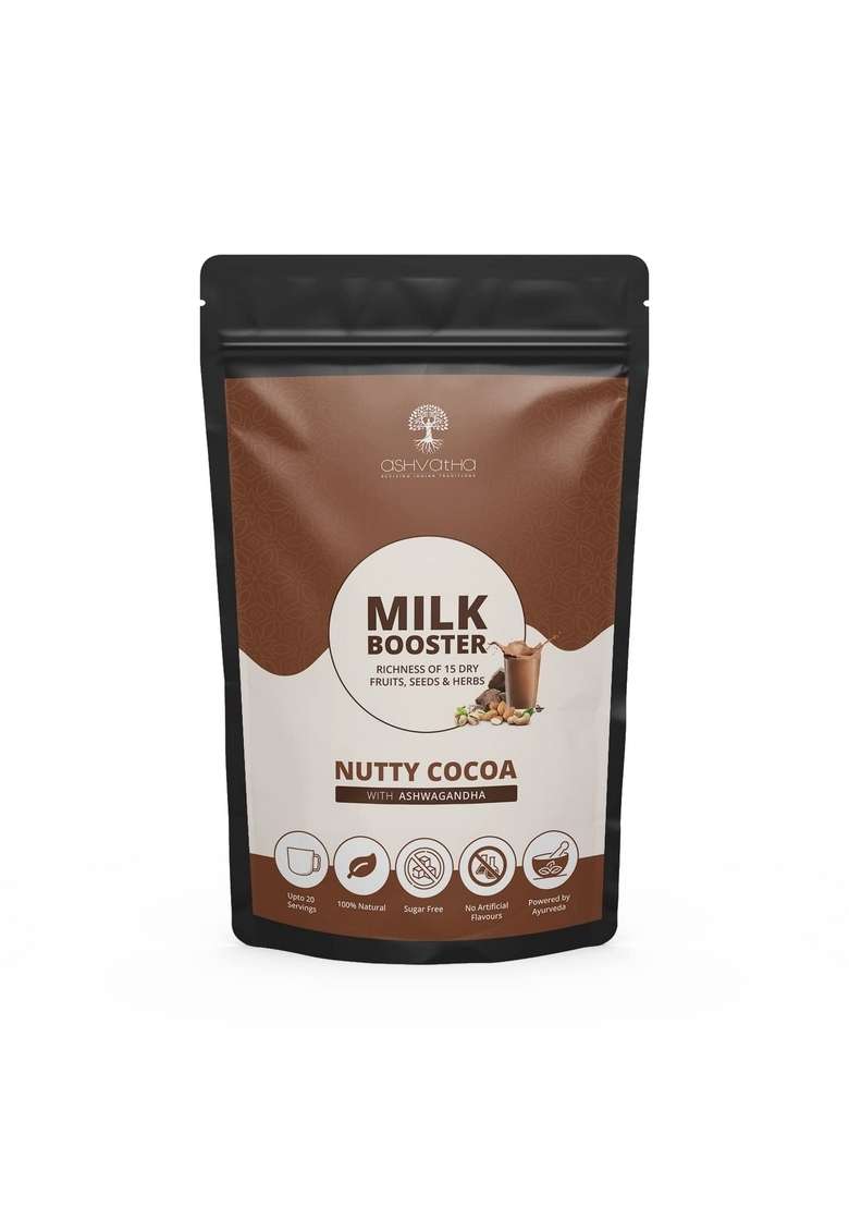 Ashvatha Milk Booster I Nutty Cocoa Masala With 15 Dry Fruits Seeds Ashwagandha Healthy Drink For Kids Adults Immunity No Added Sugar 20 Servings - Indya