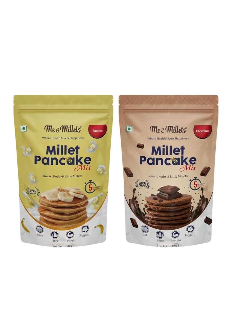 Me Millets Chocolate And Banana Millet Pancake Mix 150G X 2 Sweetness Of Jaggery No Maida Wheat Preservatives Vegetarian Eggless Healthy Breakfast For Family Jain Friendly - Indya