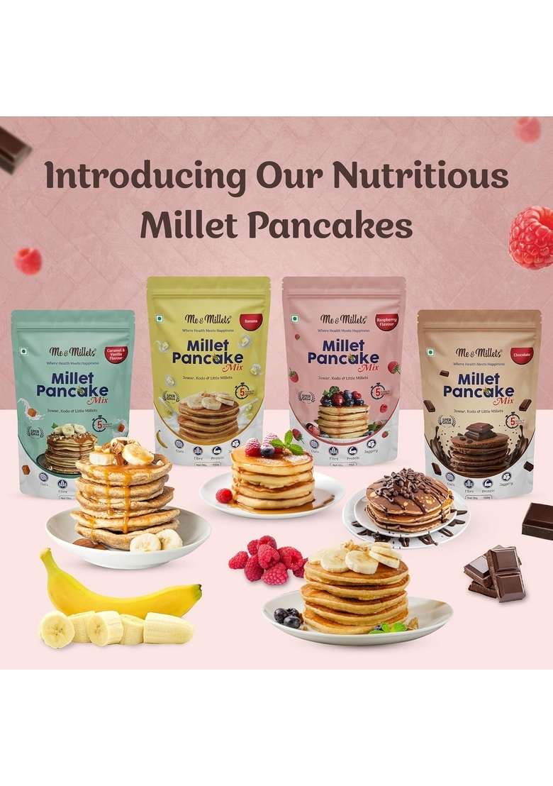 Me Millets Chocolate And Banana Millet Pancake Mix 150G X 2 Sweetness Of Jaggery No Maida Wheat Preservatives Vegetarian Eggless Healthy Breakfast For Family Jain Friendly - Indya