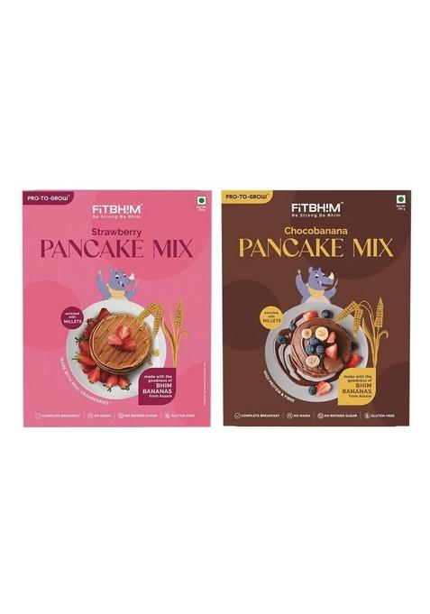 Protogrow Pro To Grow Combo Of Chocobanana Strawberry Pancake Mix 250G Each | Made With Bhim Bananas Millets Real Cranberries For Kids Family No Maida Refined Sugar Gluten Free Pack 2