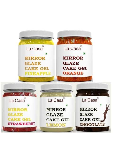 La Casa Edible Glazing Gel Combo | Pineapple Orange Strawberry Lemon Chocolate Ideal For Cake Icing Decoration Garnishing 5X350G