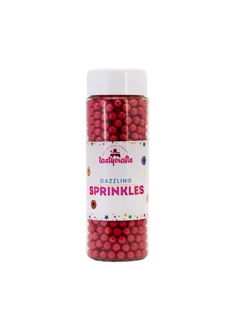 Tastycrafts Dazzling Ball 6 Mm | Edible Bakestable Colour Balls For Cakes Cupcakes Cookies Sprinkle Decorations Cake Décor Coloured Sugar Confectionery Red 100 Gm