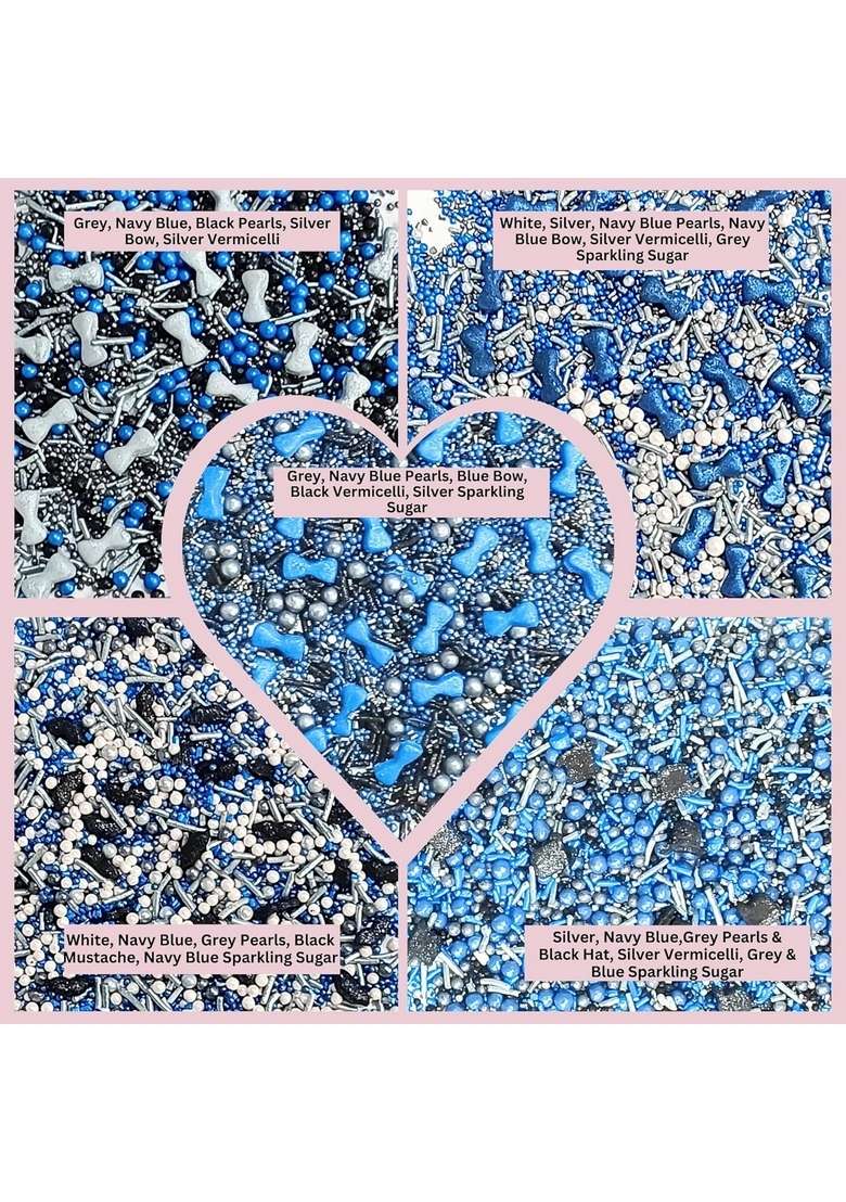 Confect Edible Sprinkles | Black Blue White Sprinkle Mix For Celebration Assorted Pack Of 5 Vegan Gluten Free Nut Soy Dairy 140 Gms - Indya
