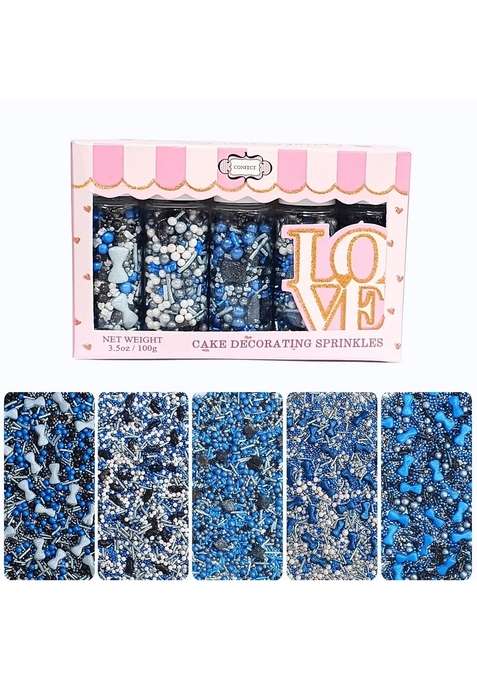 Confect Edible Sprinkles | Black Blue White Sprinkle Mix For Celebration Assorted Pack Of 5 Vegan Gluten Free Nut Soy Dairy 140 Gms