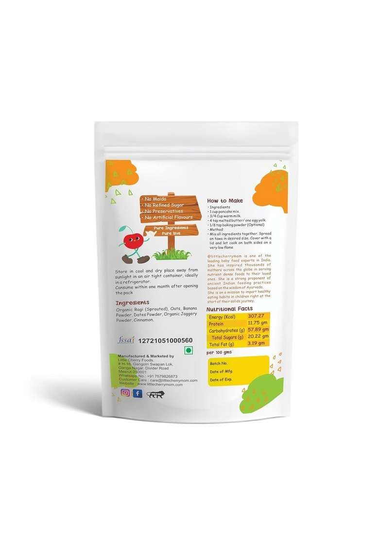 Littlecherrymom Instant Breakfast Pancake Mix Calcium Rich Combo – Ragi Choco Banana Apple Made With Sprouted 100 Vegetarian Eggless Healthy For Kids Adults 175G - Indya
