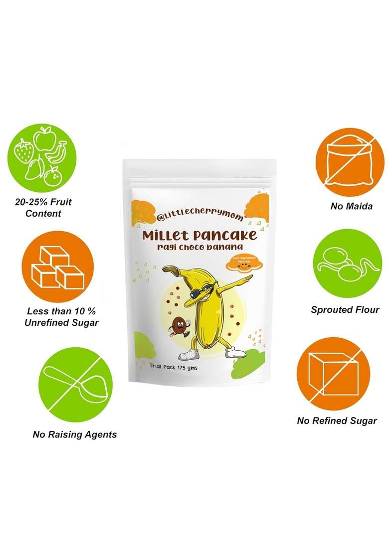 Littlecherrymom Instant Breakfast Pancake Mix Calcium Rich Combo – Ragi Choco Banana Apple Made With Sprouted 100 Vegetarian Eggless Healthy For Kids Adults 175G - Indya