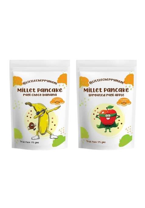 Littlecherrymom Instant Breakfast Pancake Mix Calcium Rich Combo – Ragi Choco Banana Apple Made With Sprouted 100 Vegetarian Eggless Healthy For Kids Adults 175G