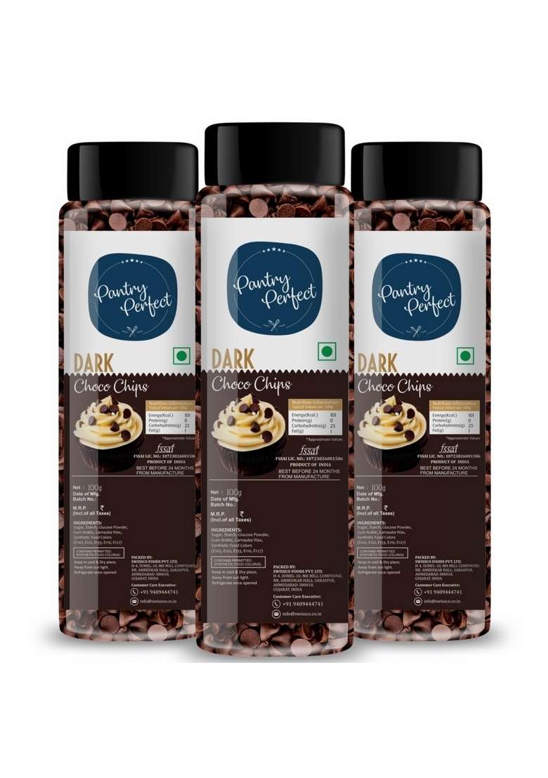 Pantry Perfect Dark Choco Chips Pack Of 3 Each 120G I Use In Cookies Brownies Cakes Muffins Pastries Pancakes Smoothies Milkshakes - Indya