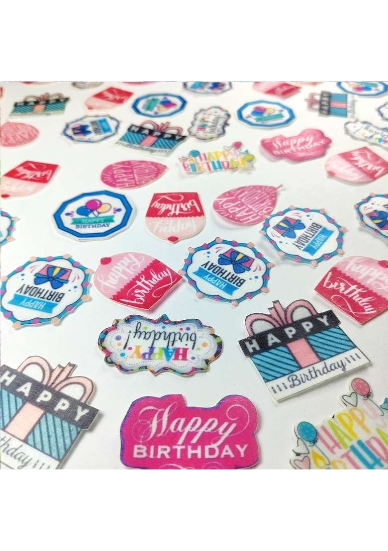 Tastycrafts Pre Cut Wafer Paper Edible Cake Topper Stick On Décor Best For Cupcake Pastry Happy Birthday 16 Pcs Wpc 201 - Indya