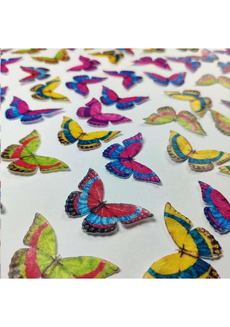 Tastycrafts Pre Cut Wafer Paper Butterflies I Cake Topping Décor Edible Stick On Decorations For Cupcake And Pastry Patchy Butterfly Small 28 Pcs Wpc 026 - Indya