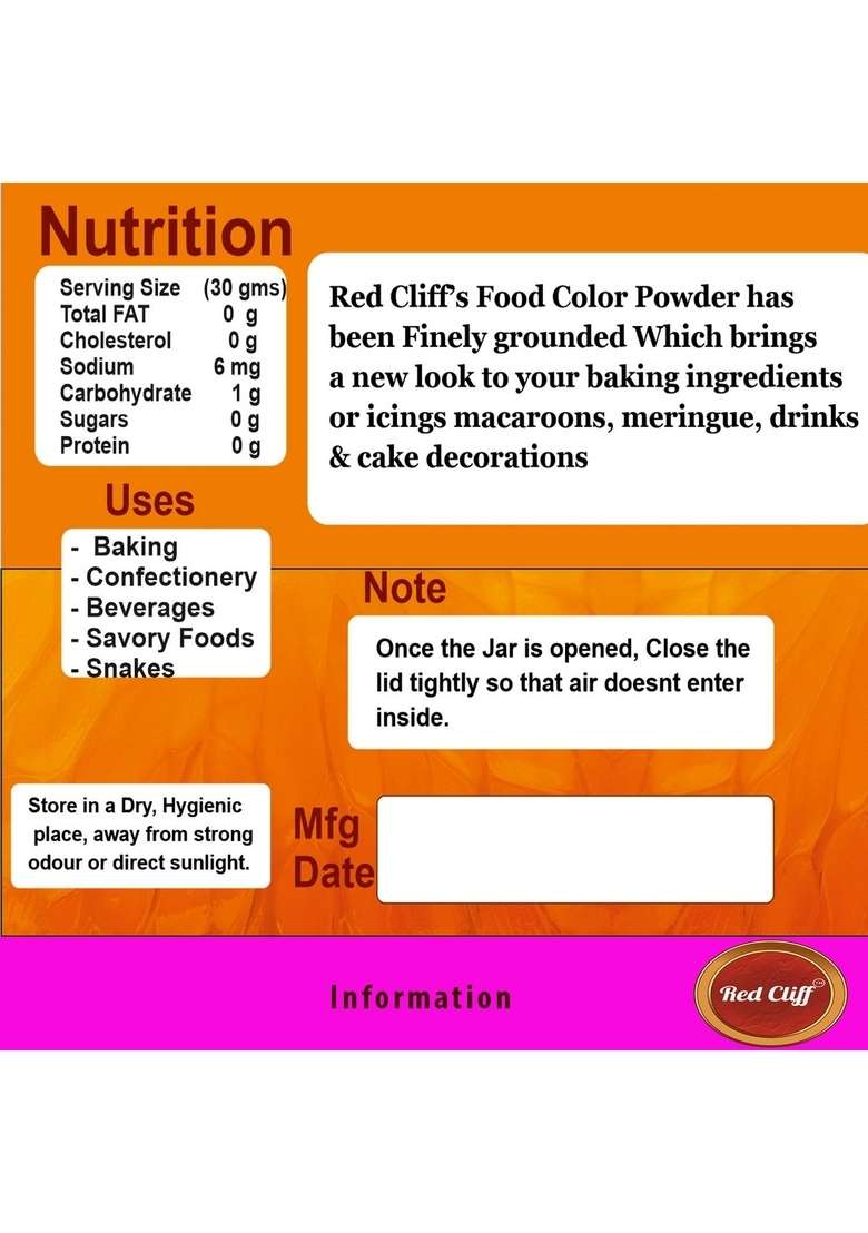 Red Cliff Edible Saffron Food Colour Powder | Vibrant Natural For Baking Cake Decorating Cooking 20G - Indya