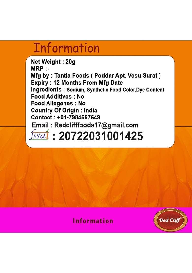 Red Cliff Edible Saffron Food Colour Powder | Vibrant Natural For Baking Cake Decorating Cooking 20G - Indya