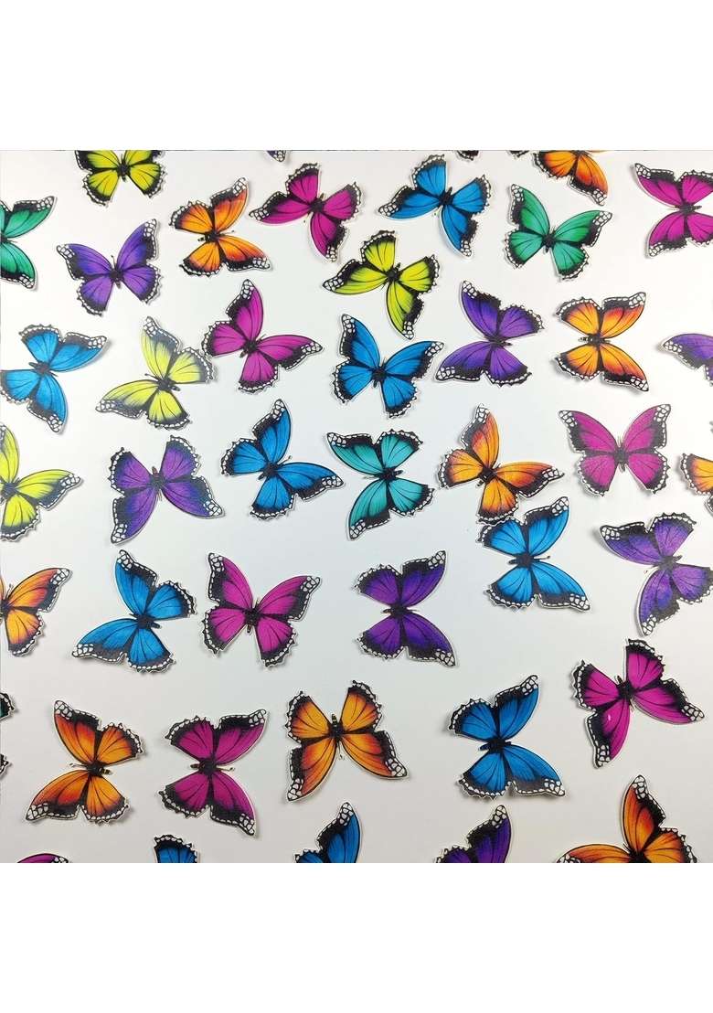 Tastycrafts Pre Cut Wafer Paper Butterflies I Cake Topping Décor Edible Stick On Decorations For Cupcake And Pastry Vibrant Butterfly Medium 16 Pcs Wpc 017 - Indya
