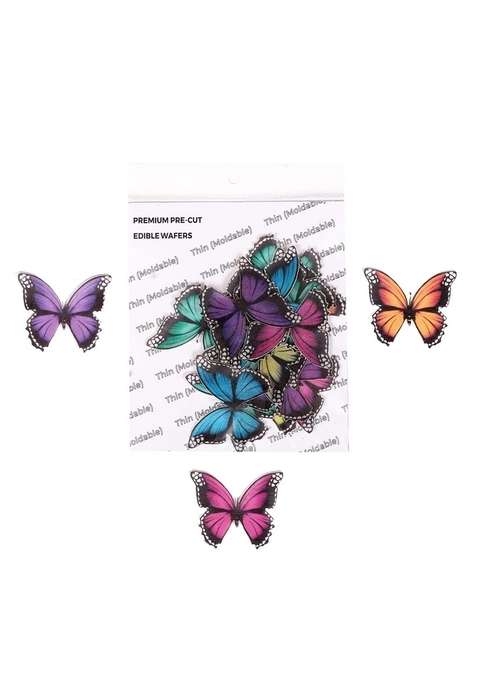 Tastycrafts Pre Cut Wafer Paper Butterflies I Cake Topping Décor Edible Stick On Decorations For Cupcake And Pastry Vibrant Butterfly Medium 16 Pcs Wpc 017