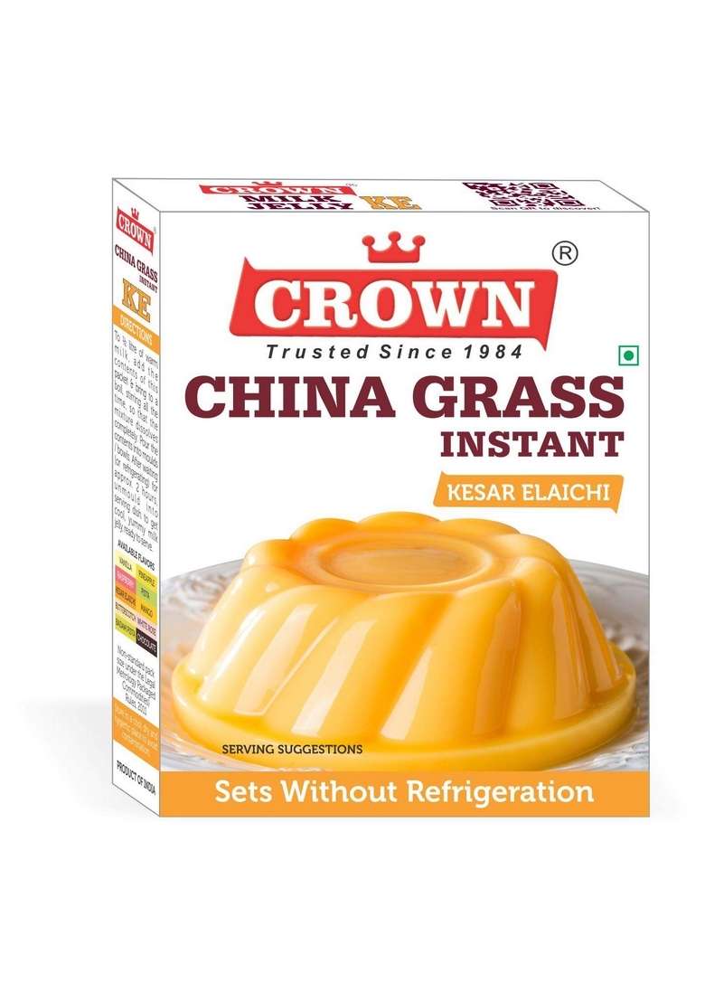 Crown Milk Jelly China Grass Pudding 320G 80G X Pack Of 4 Flavors Vanilla Raspberry Chocolate Kesar Elaichi - Indya