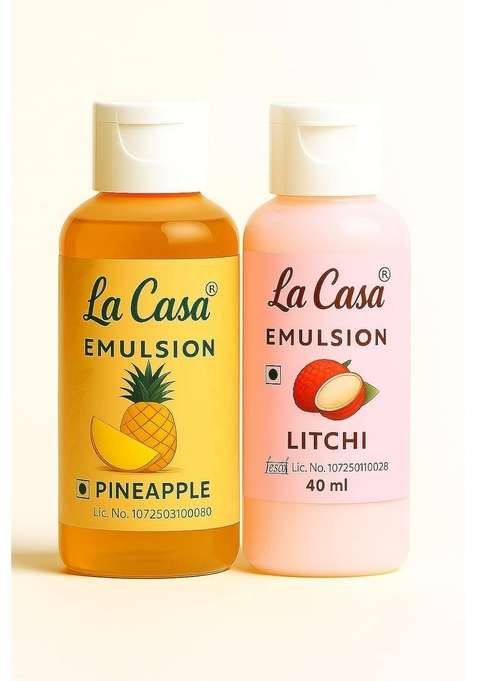 La Casa Emulsion Pineapple Lychee Natural Food Flavouring Essence | Ideal For Baking Desserts Ice Cream Beverages More 2X40Ml