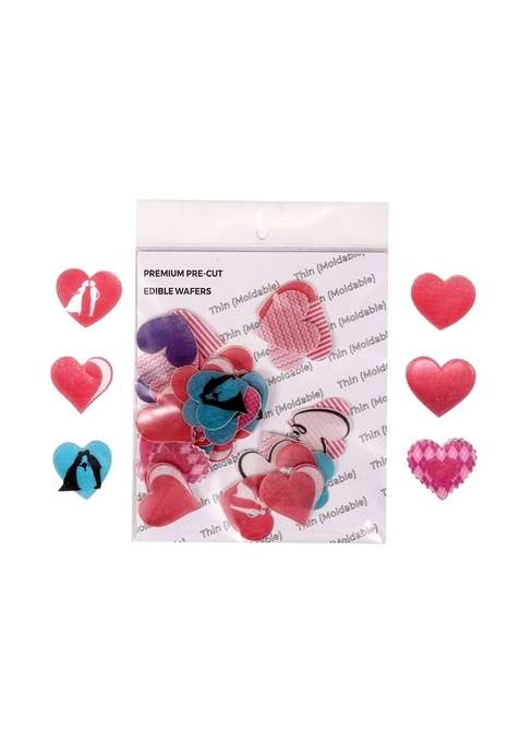 Tastycrafts Pre Cut Wafer Paper I Cake Topping Décor | Edible Stick On Decorations For Cupcake And Pastry Hearts 30 Pcs