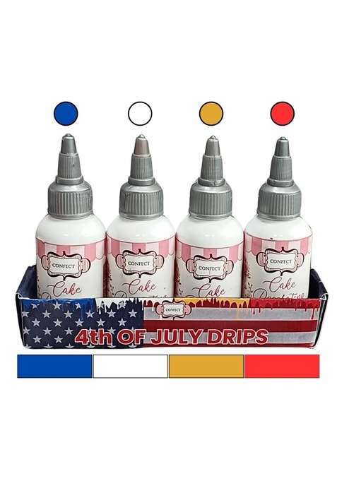 Confect Cake Decorating Patriotic Drips | Pack Of Red White Gold Navy Blue Edible For Celebrations Drip Cupcake Decorations