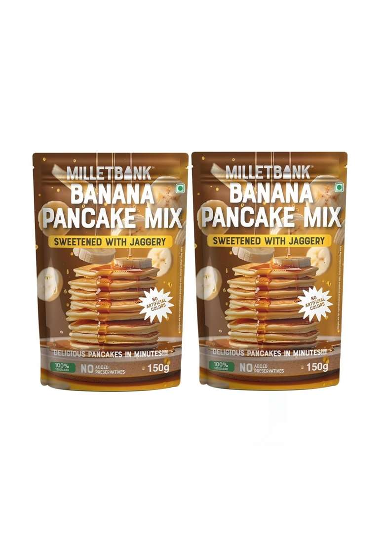 Millet Bank Instant Banana Pancake Mix Pack Of 2 300Gms No Maida Made With Millets Oats Sweetened Jaggery Refined Sugar Pancakes For Kids And Adults 100 Vegetarian - Indya