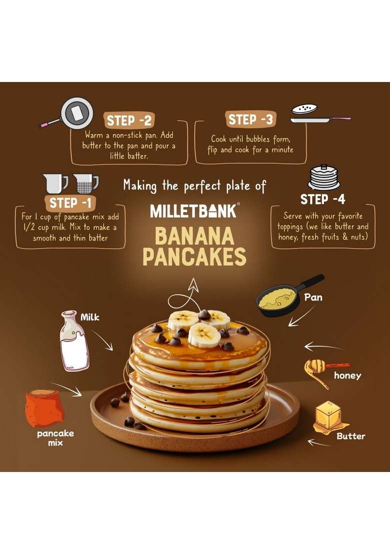 Millet Bank Instant Banana Pancake Mix Pack Of 2 300Gms No Maida Made With Millets Oats Sweetened Jaggery Refined Sugar Pancakes For Kids And Adults 100 Vegetarian - Indya