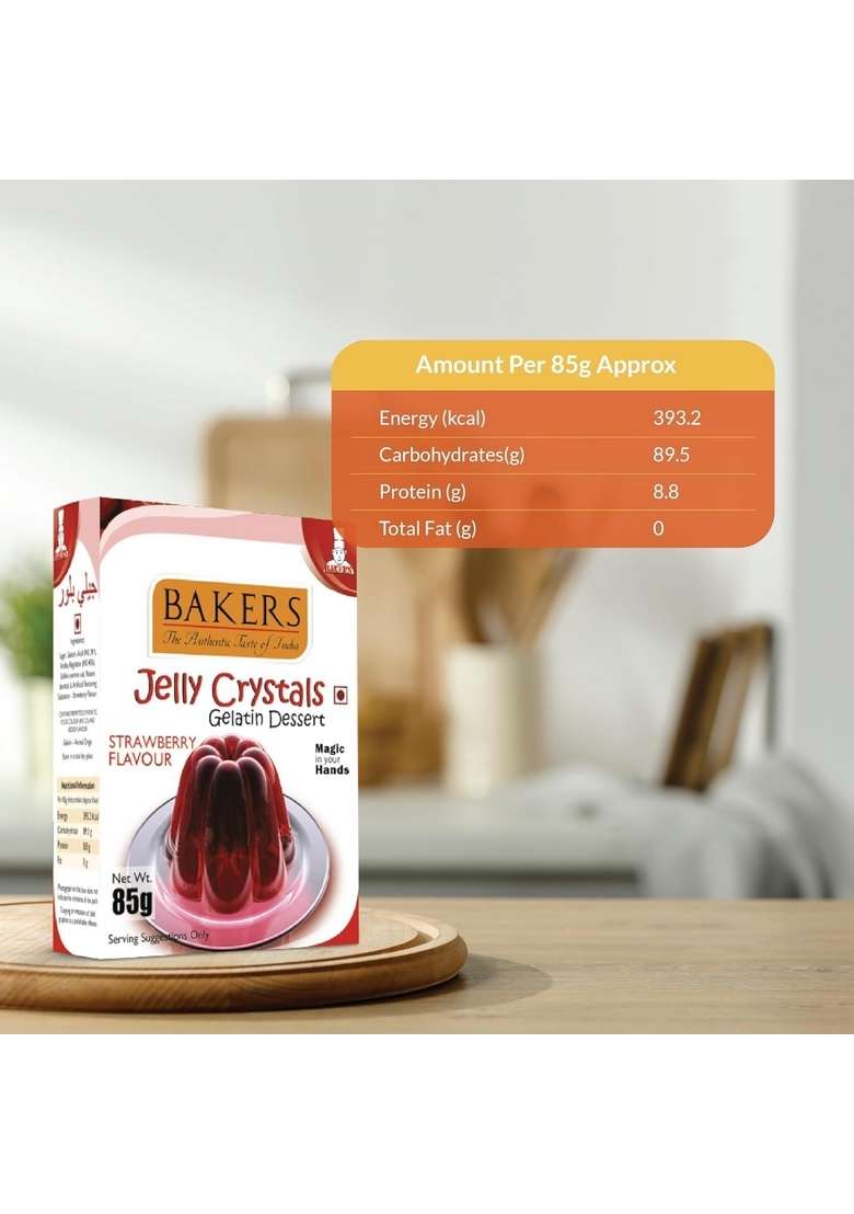 Bakers Jelly Crystals Gelatin Dessert | Strawberry Flavour Authentic Flavor Easy To Make Instant Premix No Sugar Needed Pack Of 3 85 Gm X - Indya