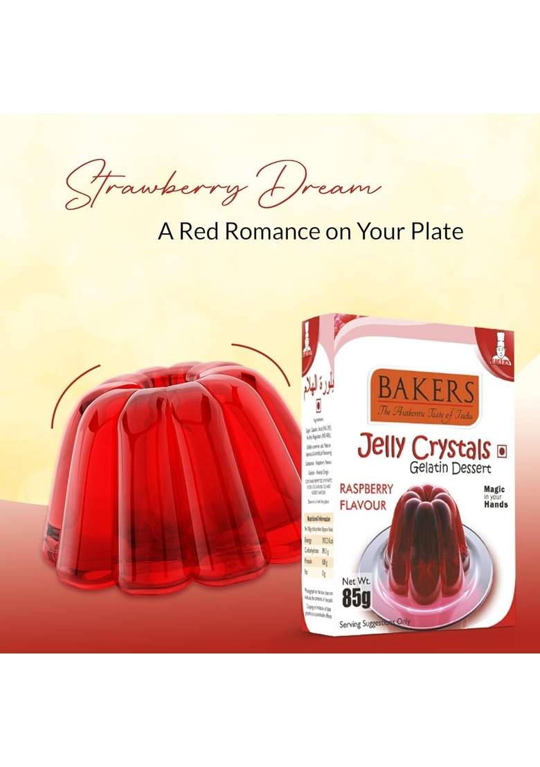 Bakers Jelly Crystals Gelatin Dessert | Strawberry Flavour Authentic Flavor Easy To Make Instant Premix No Sugar Needed Pack Of 3 85 Gm X - Indya