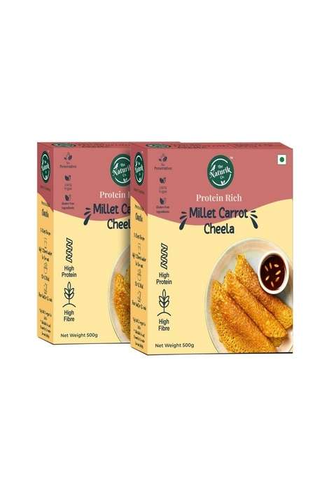The Naturik Co Millet Carrot Cheela Mix 500G Pack Of 2 Ready To Cook Chilla Dosa Mix| Healthy Instant Breakfast | Anytime Snack For Kids And Family As Seen On Shark Tank