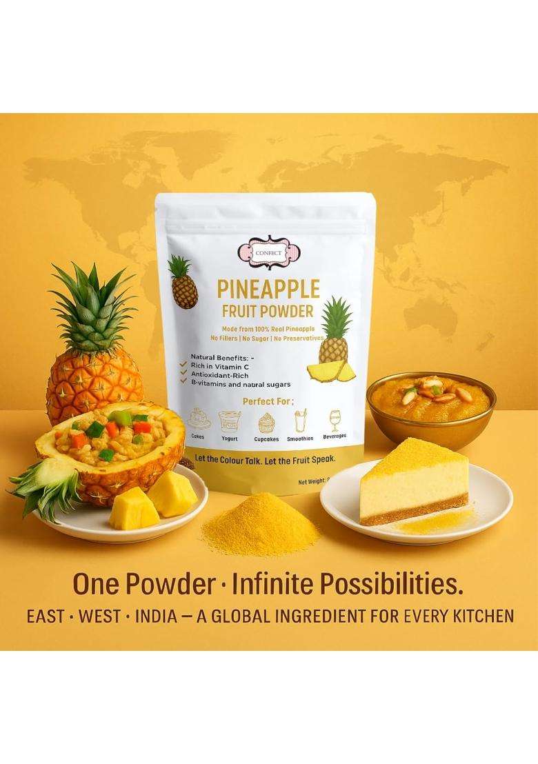 Confect Pineapple Powder | Pure Natural Fruit For Smoothies Baking Beverages Juices Tea Diy Recipes Vegan Gluten Free No Added Sugar – 200 Gms - Indya