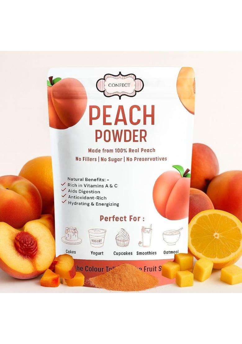 Confect Peach Fruit Powder | Pure Natural For Smoothies Baking Beverages Juices Tea Diy Recipes Vegan Gluten Free No Added Sugar – 150 Gms - Indya