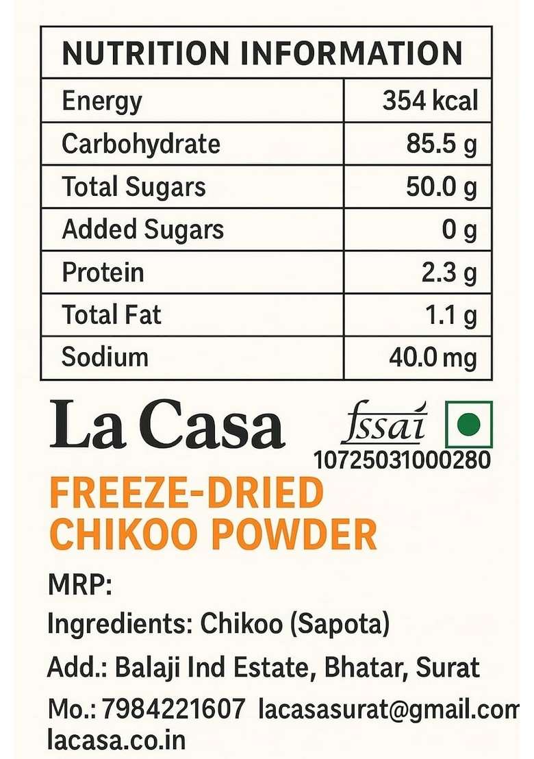 La Casa Freeze Dried Chikoo Sapota Powder 100 Natural No Added Sugar 250G - Indya