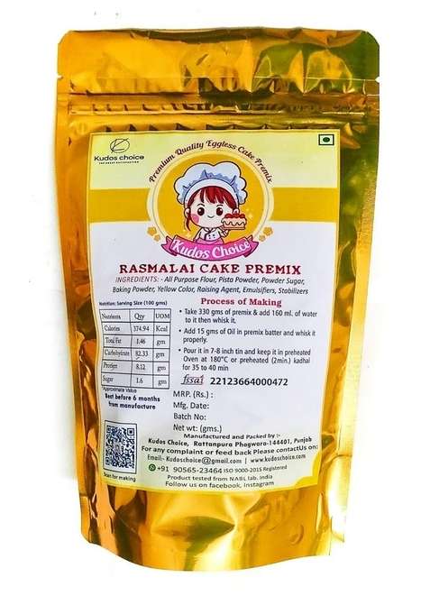 Kudos Choice Egless Rasmalai Cake Baking Premix Powder Mixture Mouth Watering Taste Veg Mix Making Recipe 990 Gram