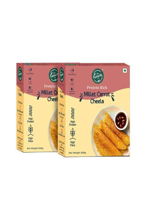 The Naturik Co Millet Carrot Cheela Mix 500G Pack Of 2 Ready To Cook Chilla Dosa Mix| Healthy Instant Breakfast | Anytime Snack For Kids And Family As Seen On Shark Tank