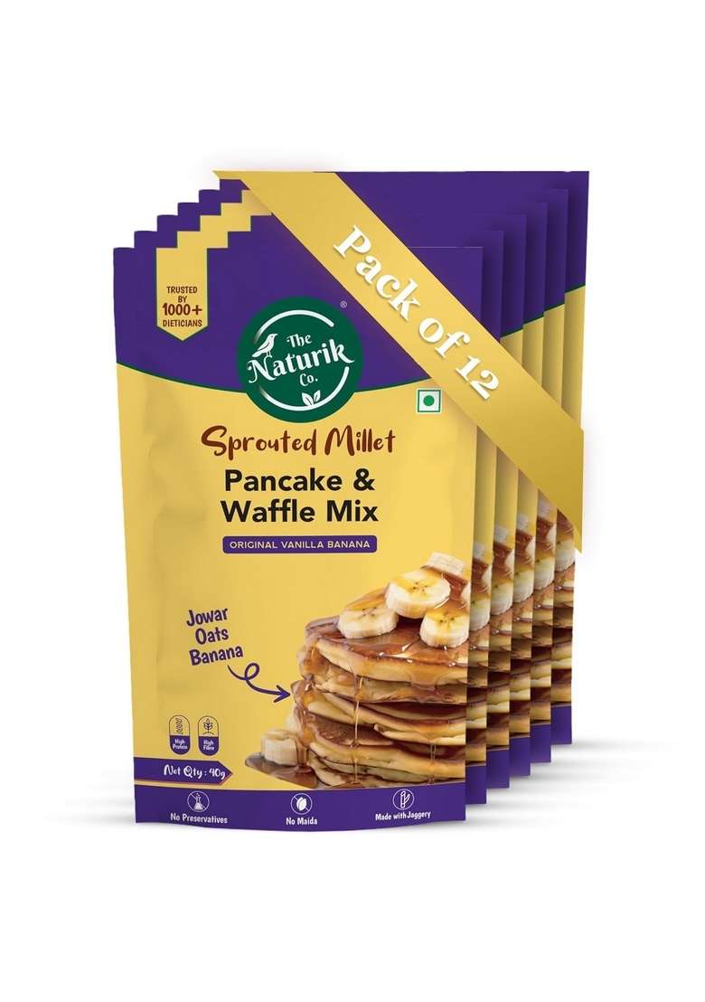 The Naturik Co Millet Vanilla Pancake Waffle Mix 40G Pack Of 12 | No Maida Sugar Made With Jaggery Millets Powered Ready In 2 Min Preservatives High Protein Fiber As Seen On Shark Tank - Indya