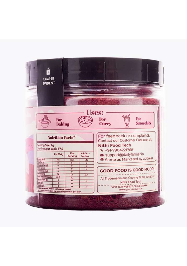 Daily Farmer Gourmet Beetroot Powder 150G | Energy Booster For Face Lips And Hair Natural Superfood Improves Blood Flow Enhances Performance Anti Oxidant Rich Pack Of 1 - Indya