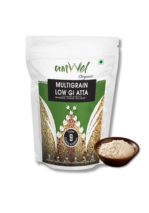 Amwel Organic Multigrain Low Gi Atta | 900G X 2 Pc Manage Sugar Release 9 Super Grains Millets 75 Wheat 25 8 Powerful Millet Diabetic Friendly High Fiber Protein Rich 1 Kg