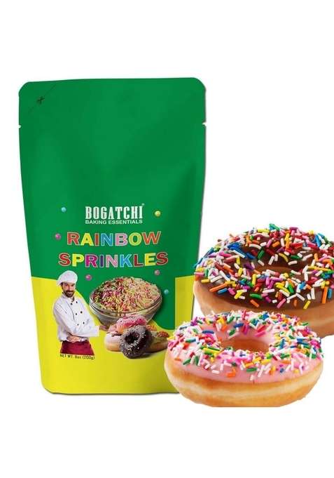 Bogatchi Colorful Rainbow Sprinkles Non Gmo |Tasty | Gluten Free Mixed For Cakes Decoration Cup Tarts Muffins Coffee 200G Measuring Spoon