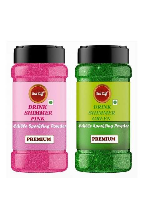 Red Cliff Edible Pink Green Drink Shimmer Powder For Cake Decoration Drinks And Desserts Food Grade Glitter Dust Baking Beverages Creative Culinary Designs || 50Gx2