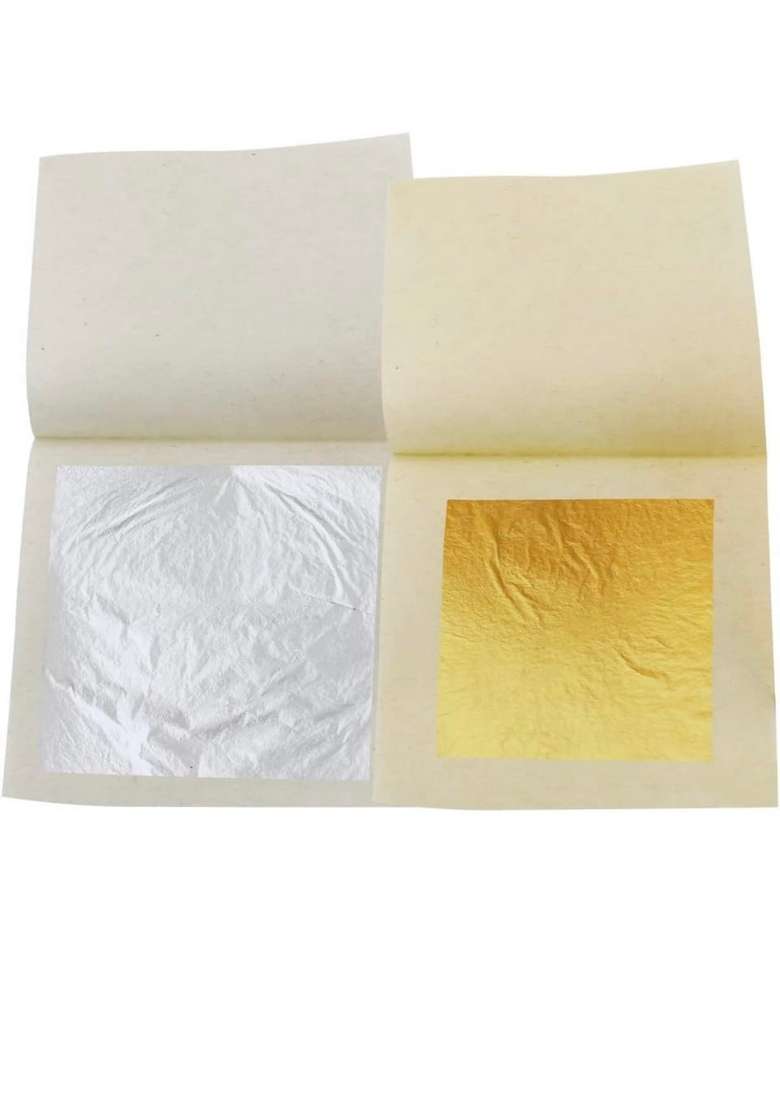 Fglc 24K Edible Gold Leaf Sheets Loose Type 05 Vark 75Mm X50Mm 3 Inch By 2 Inches Silver Leaves 15 5X3 Iches Chandi For Cake Deco Desserts Food Ice Cream Cardamoms And Pan - Indya