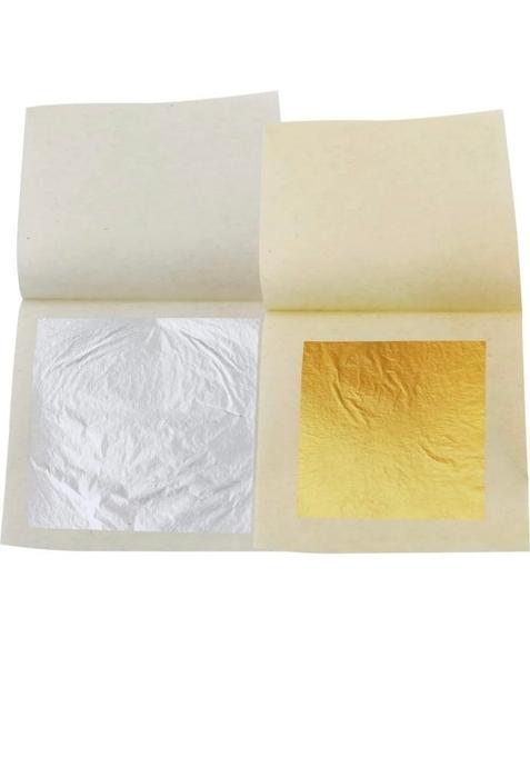Fglc 24K Edible Gold Leaf Sheets Loose Type 05 Vark 75Mm X50Mm 3 Inch By 2 Inches Silver Leaves 15 5X3 Iches Chandi For Cake Deco Desserts Food Ice Cream Cardamoms And Pan