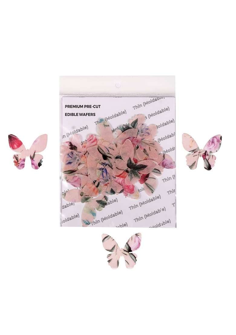 Tastycrafts Pre Cut Wafer Paper Butterflies I Cake Topping Décor Edible Stick On Decorations For Cupcake And Pastry Abstract Cream Butterfly 20 Pcs Wpc 014 - Indya