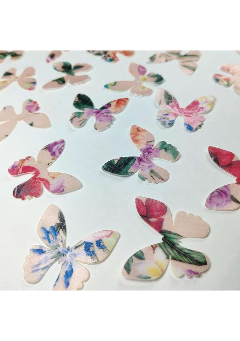 Tastycrafts Pre Cut Wafer Paper Butterflies I Cake Topping Décor Edible Stick On Decorations For Cupcake And Pastry Abstract Cream Butterfly 20 Pcs Wpc 014 - Indya