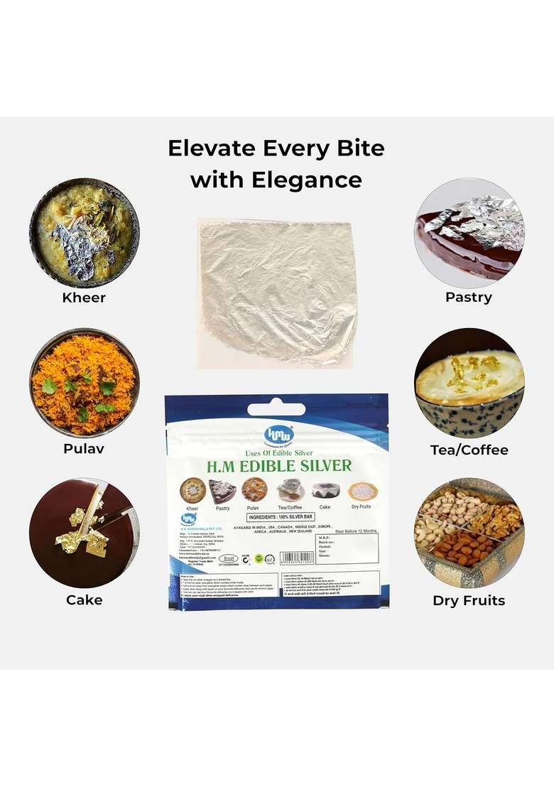 Hmw Edible Silver Leaves Warakh For Culinary Delight 5 Sheets In Each Pack Of 12 - Indya
